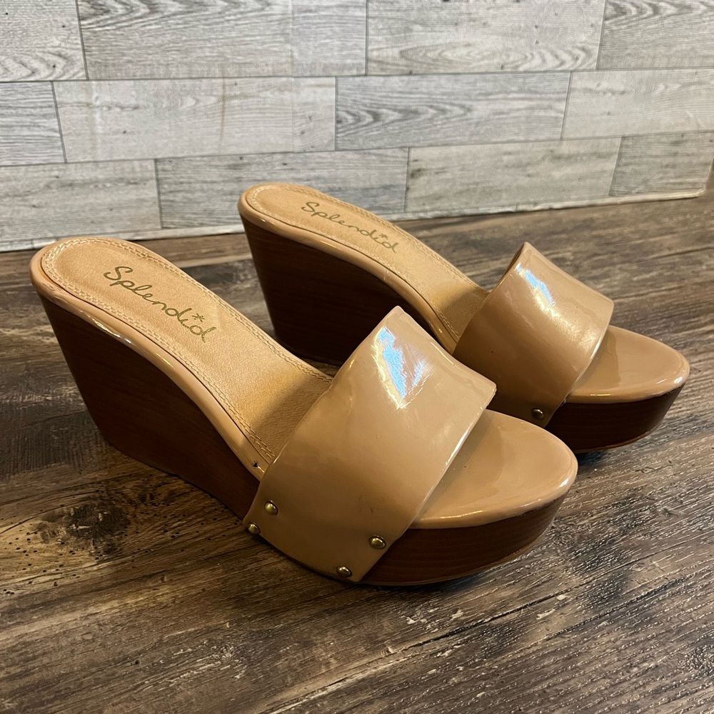 Splendid Clog Heels Tan Cream Wooden Heel Women’s Size 8.5 - Picture 2 of 9